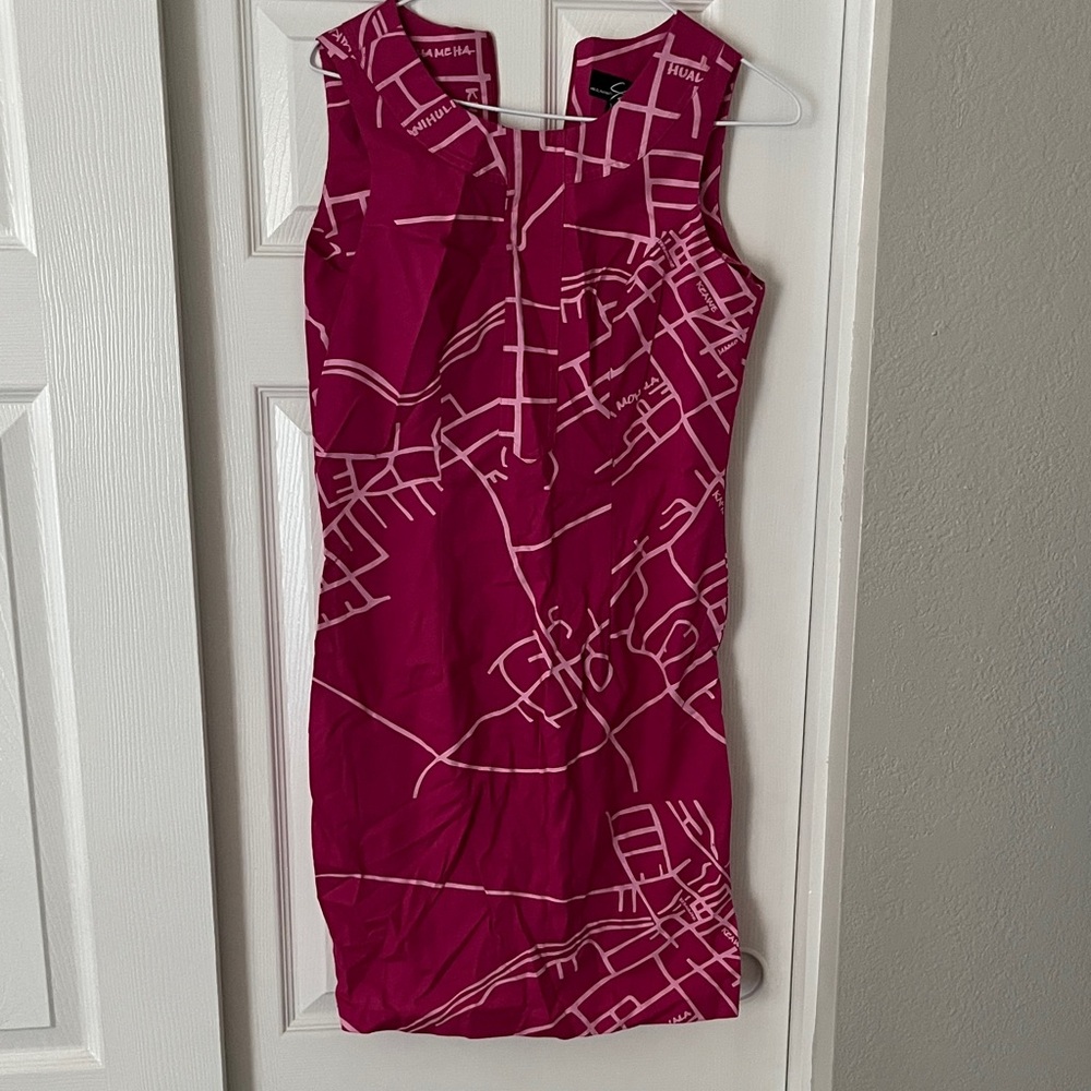Sig Zane old Hilo town map Mini Dress with Light Pink Map Print